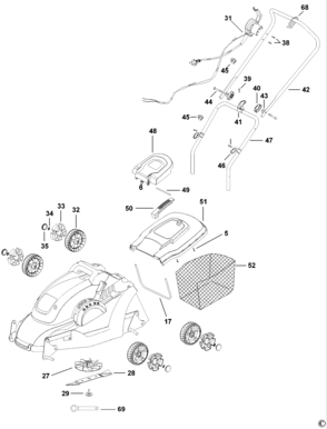 Default Diagram and Parts List for GR3400-AR Type 1 Black and Decker Lawn Mower